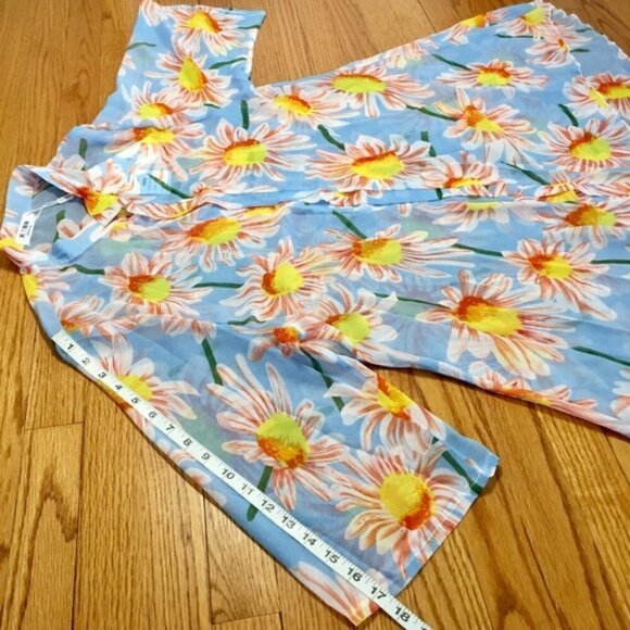 Boho Bold Yellow Daisy Floral Long Duster Kimono M - Picture 4 of 10
